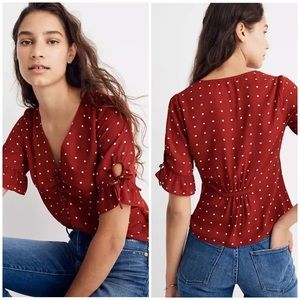 Madewell Daylight Tie-Sleeve Polka Dot Top Size 6